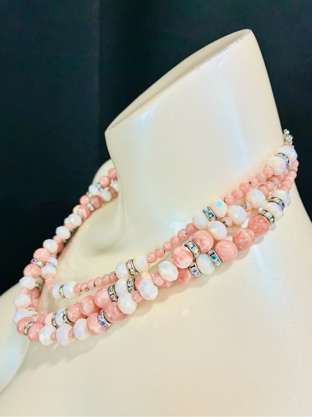 Handmade Elegant Pink Natural Stone Beaded Layered Necklace - Women Jewelry READ